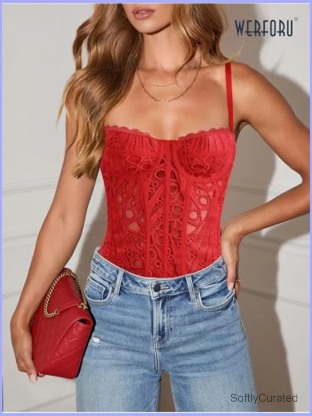 Sexy Lace Mesh Crop Top Bustier Corset with Adjustable Straps and Plastic Boning - Picture 2 of 7